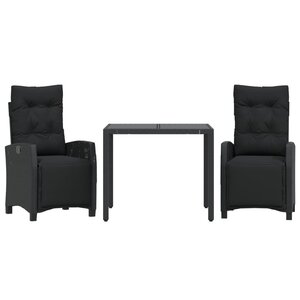 vidaXL Ensemble à manger de jardin avec coussins 3 Pièces Noir