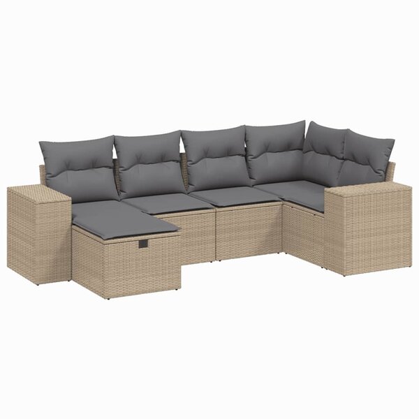 vidaXL Salon de jardin avec coussins 6Pièces mélange beige résine tressée