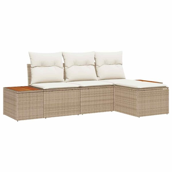 vidaXL Ensemble de canapé de jardin 4 Pièces Beige et crème Poly Rattan