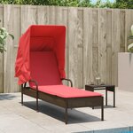vidaXL Chaise longue avec auvent marron résine tressée