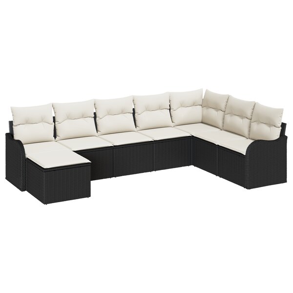 Ensemble de canapé de jardin 8 pièces avec coussins Rotin Poly Noir