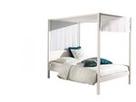 PINO Lit a baldaquin avec sommier a lattes 140x200 cm Blanc + Ciel de lit
