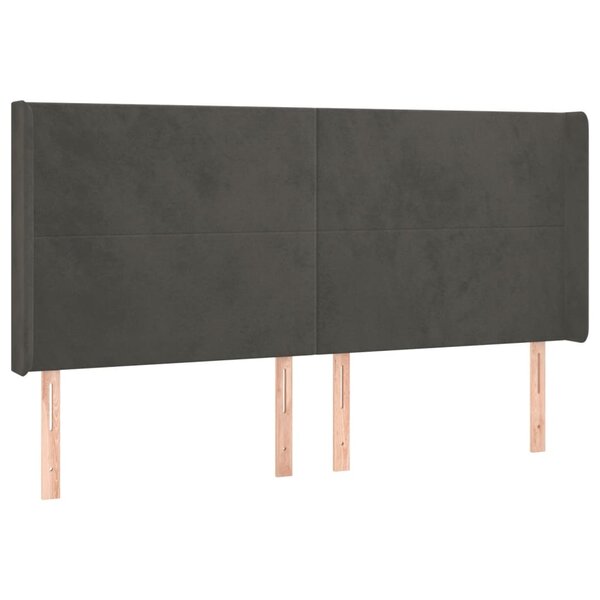 vidaXL Tête de lit avec oreilles Gris foncé 163x16x118/128 cm Velours