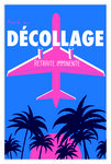 Carte Paré au Décollage Départ en Retraite avec Enveloppe  Mini Posters Format 17x11 5cm  Au Revoir Bonne Continuation Changement Vie Voyage Avion Palmiers Rétro Vintage Rose/Bleue