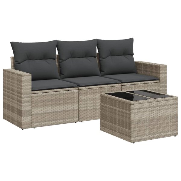 vidaXL Salon de jardin 4 Pièces avec coussins gris clair résine tressée