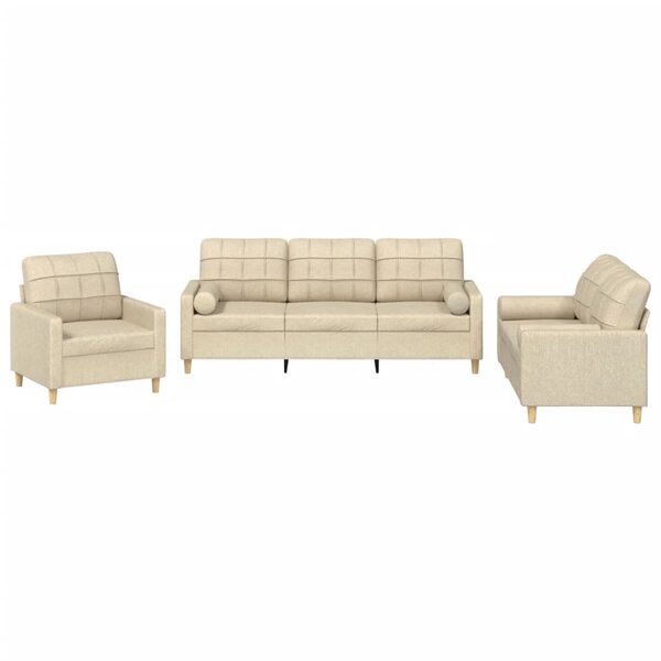 vidaXL Ensemble de canapés 3 Pièces avec coussins crème tissu