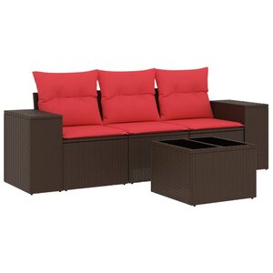vidaXL Salon de jardin 4 Pièces avec coussins marron résine tressée