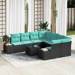 vidaXL Ensemble de canapé de jardin 9 Pièces Noir et turquoise polyrotin