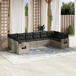 vidaXL Salon de jardin avec coussins 10 Pièces gris clair résine tressée