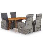 vidaXL Ensemble de salle à manger de jardin de 5 pièces avec coussins gris en poly rattan d'acacia