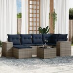 vidaXL Salon de jardin 7 Pièces avec coussins gris résine tressée