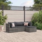 vidaXL Salon de jardin 4 Pièces avec coussins Gris Résine tressée