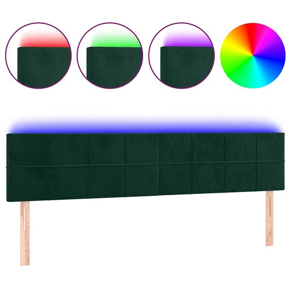 vidaXL Tête de lit à LED Vert foncé 160x5x78/88 cm Velours