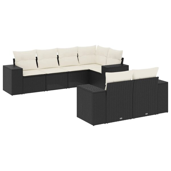 vidaXL Salon de jardin 7 Pièces avec coussins noir résine tressée