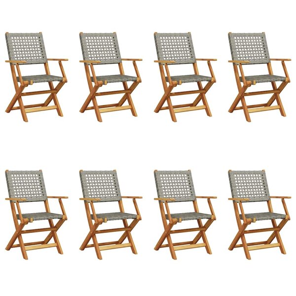 vidaXL Chaises de jardin pliantes lot de 8 gris poly rotin bois massif