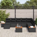 vidaXL Ensemble de canapé de jardin avec coussin 9 Pièces Noir Polyrotin