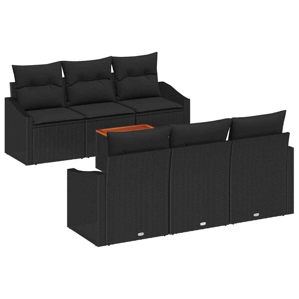 vidaXL Ensemble de canapé de jardin avec coussin 7 Pièces Noir Poly rotin