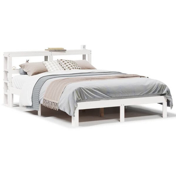 vidaXL Cadre de lit et tête de lit sans matelas blanc 135x190 cm