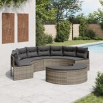 vidaXL Salon de jardin 2 Pièces demi-rond gris résine tressée