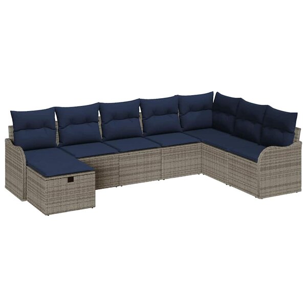 vidaXL Ensemble de Canapés avec coussin Gris et marine polyrotin