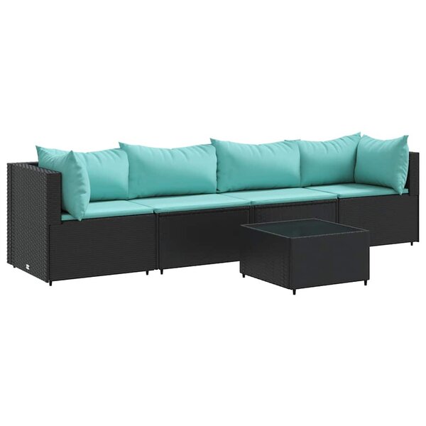 vidaXL Salon de jardin 5 Pièces avec coussins Noir Résine tressée