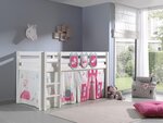 PINO Lit sureleve  90x200cm avec sommier Blanc +Rideau de lit Princess + 3 pochettes