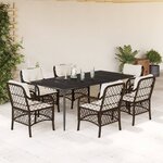 vidaXL Ensemble à manger de jardin et coussins 7 Pièces marron rotin