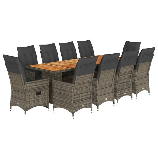 vidaXL Ensemble de bistro de jardin 11 Pièces coussins gris poly rotin