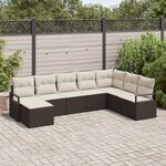 Ensemble de Canapé de Jardin 8 pièces avec Coussins Rattan Poly Marron