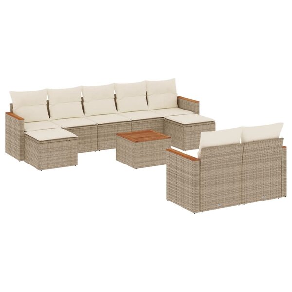 vidaXL Salon de jardin avec coussins 10 Pièces beige résine tressée