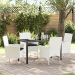 Ensemble de Salle à Manger de Jardin de 5 Pièces avec Coussins Rattan Poly Blanc