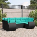 vidaXL Salon de jardin 6 Pièces avec coussins noir résine tressée