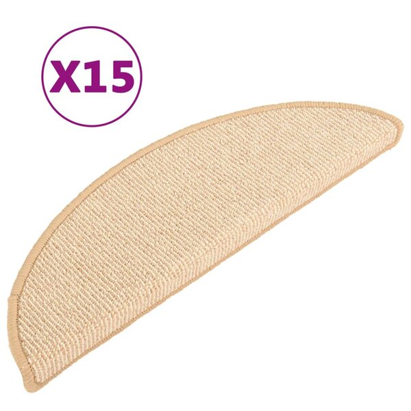 vidaXL Tapis d'escalier 15 pièces 56 x 17 x 3 cm Crème Demi-rond