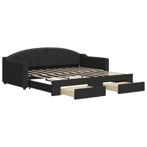 vidaXL Lit de jour avec gigogne et tiroirs noir 90x190 cm tissu