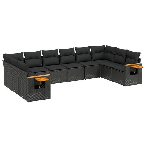 vidaXL Salon de jardin 10 Pièces avec coussins noir résine tressée