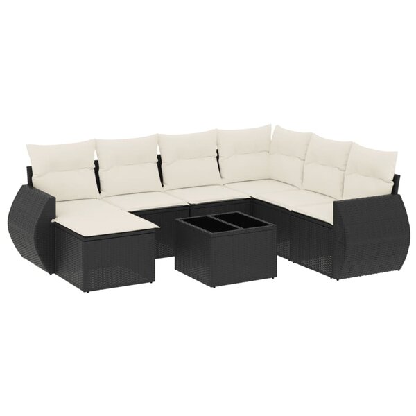 vidaXL Salon de jardin 8 Pièces avec coussins noir résine tressée