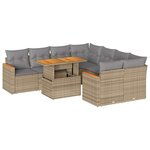 vidaXL Salon de jardin avec coussins 9 Pièces beige résine tressée acacia