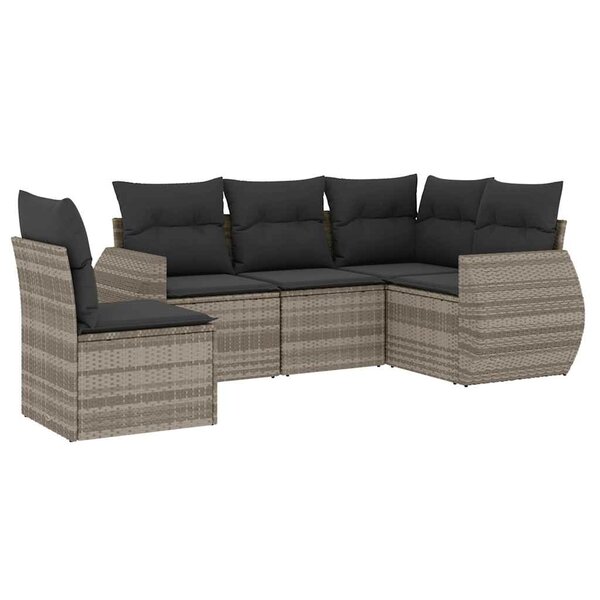 vidaXL Salon de jardin 5 Pièces avec coussins gris clair résine tressée
