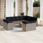 vidaXL Salon de jardin avec coussins 13 Pièces gris résine tressée