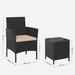 Salon de jardin extérieur trois pièces ensemble de mobilier surface tressée en PE table et chaises pour terrasse jardin balcon noir et taupe 12_0001653