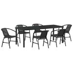 vidaXL Ensemble de salle à manger pour jardin 7 Pièces Noir