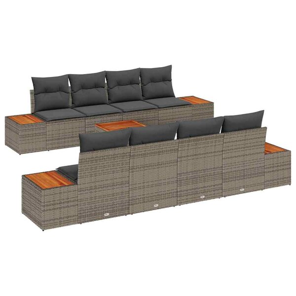 vidaXL Ensemble de canapé de jardin avec coussin 9 Pièces Gris Poly rotin