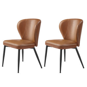 Chaise de salle à manger lot de 2 chaise de cuisine tapissée pu avec coutures moderne mi-siècle salon salle de réception restaurant marron 12_0005350