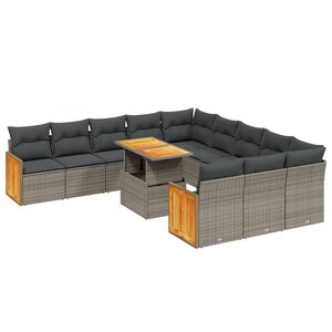vidaXL Salon de jardin 11 Pièces avec coussins gris résine tressée