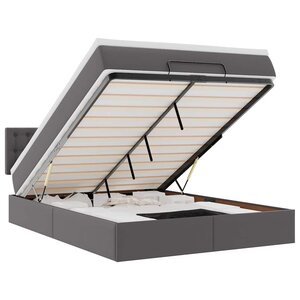 vidaXL Lit ottoman avec matelas & LED Gris 140x200cm similicuir