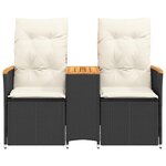 vidaXL Canapé de jardin inclinable 2 places avec table noir poly rotin