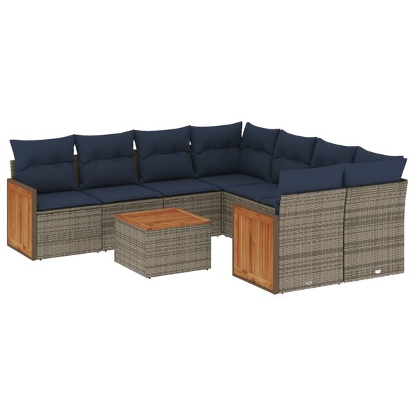 vidaXL Salon de jardin 9 Pièces avec coussins gris résine tressée