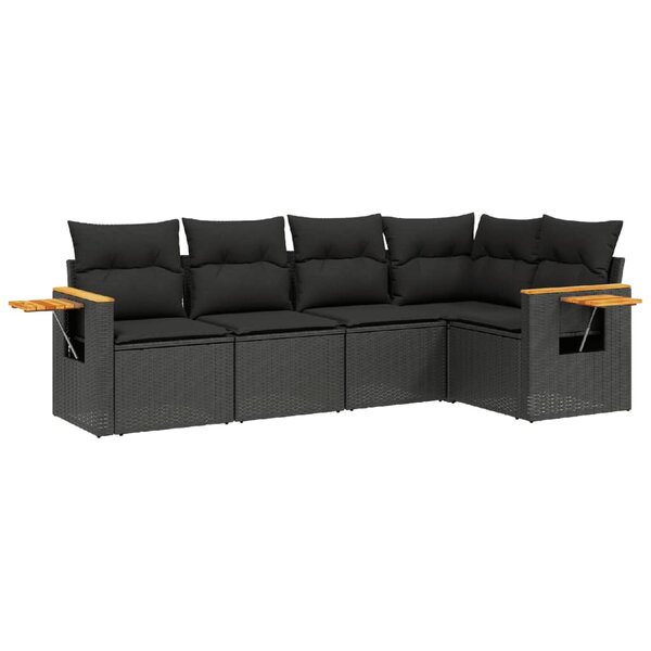 vidaXL Salon de jardin 5 Pièces avec coussins noir résine tressée