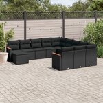 vidaXL Salon de jardin 12 Pièces avec coussins noir résine tressée