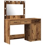 Ensemble de coiffeuse 2 pièces avec LED en bois vieilli en bois d'ingénierie